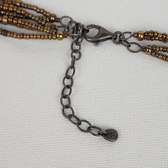 Metallic Bronze Bead & Sterling Silver Multi Strand Necklace - Picture 5 of 8